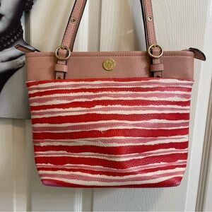 Anne Klein Handbag With Pink, Orange and Cream Stripes